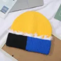 Farbblock Strickmütze Winter warme Schädelmütze stilvolle Plüsch Strickhut Streetwear - Einheitsgröße / Schwarz/Blau/Gelb