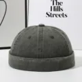 Vintage washed dark grey docker cap, retro street style cotton roll hat for men and women. - Adjustable / Army Green