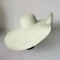 Oversized brim straw hat for women, foldable beach sun hat for summer resort vacation. - One Size / Cream