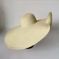 Beige Extra Large Brim Straw Hat, Foldable Summer Beach Sun Hat Variant Model Option - One Size / Beige