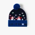 Christmas LED knitted beanie hat with pom pom, glowing winter warm hat for adults party. - Navy Snowman