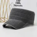Men's Vintage Washed Flat Top Cap Distressed Cotton Cadet Hat Summer Sun Protection - Gray