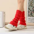 Red knitted leg warmers for women, cozy winter cable knit boot cuffs, stylish cozy warm socks. - Red