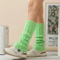 Green knitted leg warmers for women, cozy cable knit slouch socks for winter boots. - Fluorescent Green