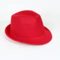 Red wool felt fedora hat, classic british style retro jazz cap with rolled brim for men. - One Size / Red