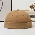 Classico cappello Docker in cotone lavato vintage stile marinaro per uomo donna - Regolabile / Berretto docker lavato effetto strappato - Cachi