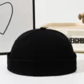 Cappello docker nero vintage lavato in cotone berretto miki senza tesa retro streetwear - Regolabile / Berretto docker lavato effetto strappato - Nero