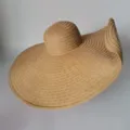 Oversized brim straw hat for women, foldable beach sun hat, large 70cm sun protection hat. - One Size / Khaki