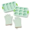 Set di stampi da forno in silicone per pane e baguette con due guanti termici da cucina. - Set Verde Chiaro / Verde chiaro