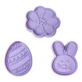 Easter cookie cutter 3-piece set, cute flower, bunny and egg shapes, purple plastic baking tool. - Light Purple