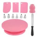 Rosa Kuchen Dekoration Drehtueller Set mit Edelstahlspritztuellen und Backwerkzeugen. - Rosarot (ohne Rutschschutz) in Farbbox