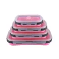 Collapsible silicone lunch box set, portable square bento bowl with airtight lid, microwave safe. - 4-Piece Set (350/500/800/1200ml) / Pink