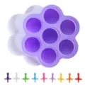 Vassoio per Alimenti per Neonati in Silicone a 7 Fori Stampo per Ghiaccioli DIY - Stampi per ghiaccioli a 9 colori con base viola chiaro (senza coperchi)
