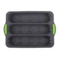 Stampo per baguette in silicone a 3 scomparti con design perforato per cuocere il pane. - Grigio scuro + manico verde