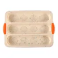 Stampo per baguette in silicone 3 scomparti forato antiaderente utensile da forno - Multicolore + manico arancione