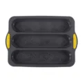 Stampo per baguette in silicone 3 slot antiaderente perforato pane francese con manici gialli - Grigio scuro + manico giallo