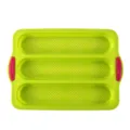 Stampo per baguette in silicone a 3 fessure perforate, teglia antiaderente per pane. - Verde + manico rosso rosa