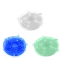 Silicone stretch lids 6-pack reusable food covers for bowls and containers multi color - Transparent Blue