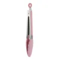 Stainless steel food tong with pink silicone handle, perfect for barbecue, steak and kitchen cooking use. - Pink