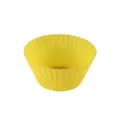 Yellow silicone muffin cup baking mold, flexible round cake baking tool for home kitchen use. - Yellow