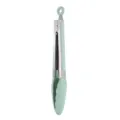 Stainless steel food tong with silicone head, light green kitchen barbecue tong for cooking steak. - Light Green