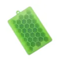 Green silicone ice cube tray, honeycomb 33-grid mold with hanging hole for DIY use. - Green