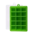15-Grid Silicone Ice Cube Tray with Clear Lid Flexible Square Ice Mold for DIY Drinks - 15 Compartments (With Lid) / Green