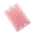 Pink silicone ice cube tray with 33 honeycomb grids, flexible ice mold with hanging hole. - Pink