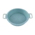 Teglia rotonda in silicone per friggitrice ad aria bicolore resistente al calore cucina - Blu nordico con manico verde chiaro