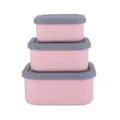 Silikon quadratische Frischhaltebox Set mit grauem Deckel rosa Gehäuse drei Stück Brotzeit - Rosa