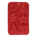 Christmas silicone mold 6 cavities red baking tool for DIY cake chocolate candy biscuit - 6-Cavity Christmas Elements / Red