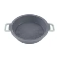 Teglia da forno rotonda in silicone per friggitrice ad aria con manici antiaderente cucina - Grigio nordico con manico verde chiaro