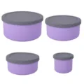 Silicone food storage containers round set with lids for kitchen meal prep lunch box. - Purple 4-Piece Set (250ml 300ml 700ml 1300ml)