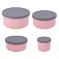 Set of 4 round silicone food storage containers with grey lids, pink kitchen lunch boxes. - Pink 4-Piece Set (250ml, 300ml, 700ml, 1300ml)
