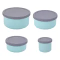 Silicone round food storage container set with grey lids, stackable bento lunch box. - Blue 4-Piece Set (250ml 300ml 700ml 1300ml)