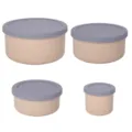 Silicone round food storage container set, 4-piece variant in beige and grey, with lids. - Light Brown 4-Piece Set (250ML 300ML 700ML 1300ML)