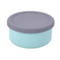 Round silicone food storage container with grey lid, portable kitchen bento lunch box. - 700ml / Blue