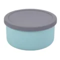Round silicone food storage container with grey lid, portable bento lunch box for fresh fruit. - 1300ML / Blue