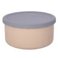 Round silicone food storage container with grey lid, portable lunch box form for picnic. - 1300ML / Tan