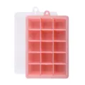 Pink 15-grid silicone ice cube tray with transparent lid for home DIY drinks and jelly making. - 15 Compartments (With Lid) / Pink