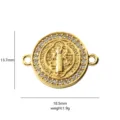 Detail shot of gold-plated rhinestone Saint Benedict medal connector for DIY jewelry making. - Saint Benedict Round Style (L202647-22)