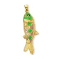 Gold-plated brass multi-color fish pendant detail, colorful enamel drop oil fish charm jewelry. - Green