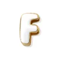 Close-up detail shot showcasing the golden edge and white enamel of letter F pendant. - 18K Gold / Letter F