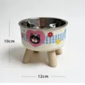 Gamelle surélevée pour animal avec motif de chat noir et pieds en bois, bol en inox. - Bol Surélevé Chat Cœur