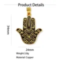 Gold Hamsa Hand Pendant Copper Drop Oil Evil Eye Charm Jewelry Accessory 34x24mm 3.8g - Hamsa Hand (260814) / Black