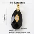 Natuurlijke steen druppel hanger met koperen montuur en schitterende zircona details. - Zwart