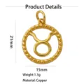 Close up of 18k gold plated brass taurus zodiac sign pendant detail view product shot. - Taurus