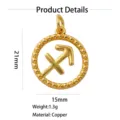 Brass Sagittarius zodiac pendant 18k gold plated round charm 21x15mm jewelry making supply - Sagittarius