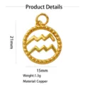 Gold plated copper Aquarius zodiac sign pendant charm 21x15mm jewelry making supply - Aquarius