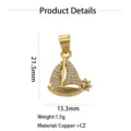 Gold sailboat pendant with cubic zirconia, brass jewelry DIY accessory, 21.5x15.3mm size. - Rhinestone Sailing Boat Pendant Only (Without Chain)